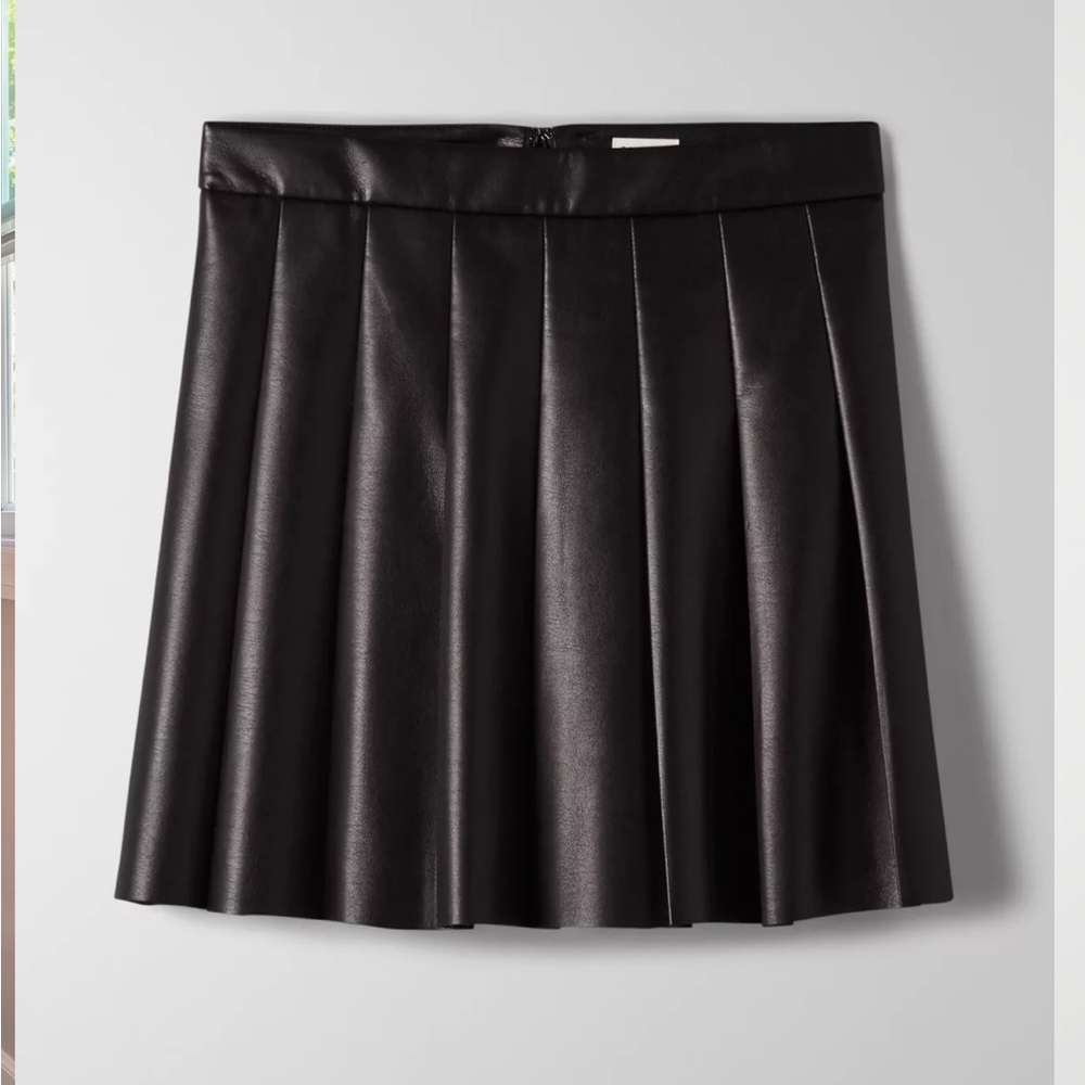 Sunday Best Olive Mini 15" Skirt- Pleated Vegan Leather